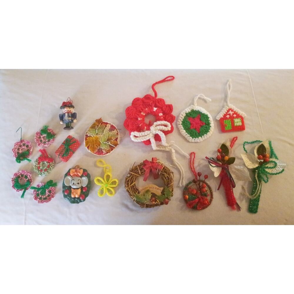 Lot of 17 Vintage Miscellaneous Homemade Christmas Ornaments